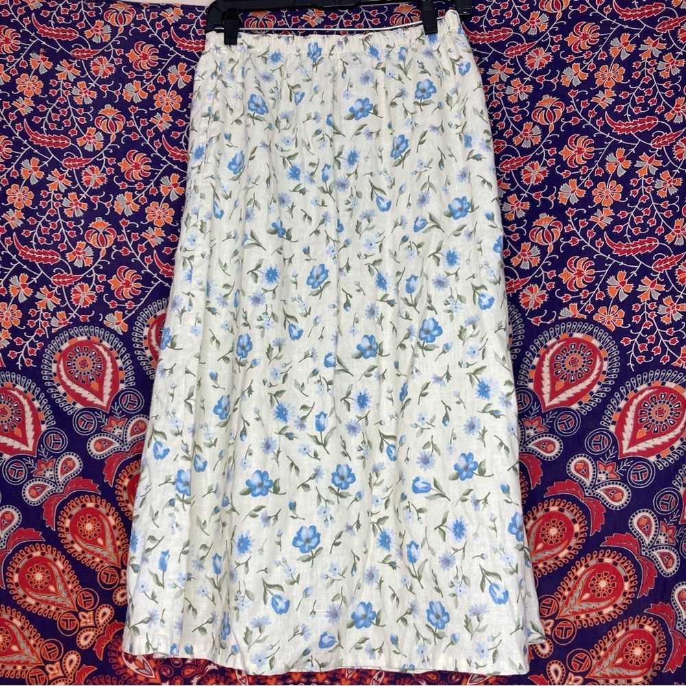 Floral Blue and White Midi Skirt